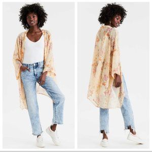 American Eagle Chiffon Floral Open Front Sheer Kimono